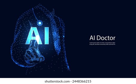 blue doctor wireframe ai medical line medical treatment illustration Use AI to help treat concept and modern on health background health insurance	