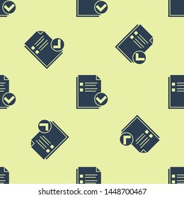 Blue Document and check mark icon isolated seamless pattern on white background. Checklist icon. Business concept.  Vector Illustration
