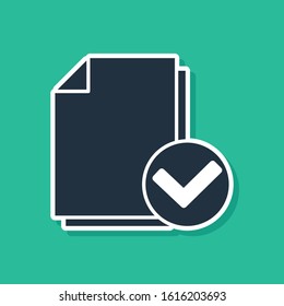 Blue Document and check mark icon isolated on green background. Checklist icon. Business concept.  Vector Illustration