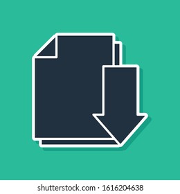 Blue Document with download icon isolated on green background. File document symbol.  Vector Illustration