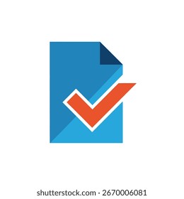 Um documento azul com um canto dobrado é marcado com uma marca de seleção laranja grande.