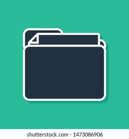 Blue Document folder icon isolated on green background. Accounting binder symbol. Bookkeeping management.  Vector Illustration