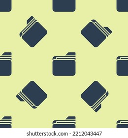 Icono de carpeta Documento azul aislado patrón sin problemas en fondo amarillo. Símbolo del enlazador de contabilidad. Gestión de reservas.  Ilustración vectorial