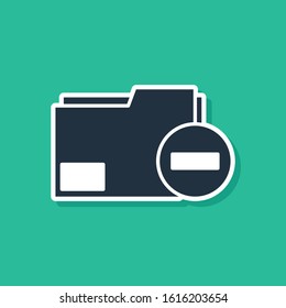 Blue Document folder with minus icon isolated on green background. Clear document. Remove file document. Delete information file.  Vector Illustration