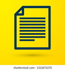 Blue Document icon isolated on yellow background. File icon. Checklist icon. Business concept. Vector Illustration