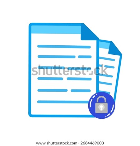 Blue document icon with padlock symbol, concept of secure files, data protection, privacy, encryption, and confidential information security.
