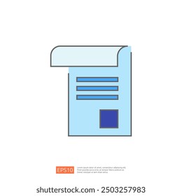 Icono de documento azul con un cuadrado azul en la esquina inferior derecha y tres líneas Horizontales en la mitad superior. El icono está en un estilo plano con un fondo blanco.