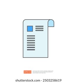 A blue document icon with a blue square on the bottom right corner and three horizontal lines on the top half. The icon is in a flat style with a white background.