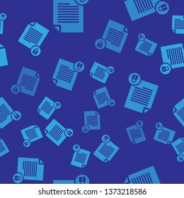 Blue Document and lock icon isolated seamless pattern on blue background. File format and padlock. Security, safety, protection concept. Vector Illustration