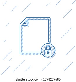 Blue Document and lock line icon isolated on white background. File format and padlock. Security, safety, protection concept. Vector Illustration