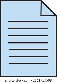 Blue Document Paper Icon with Folded Corner and Text Lines – Vector Illustration for Office, Web, and Education Design Use
