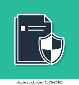 Blue Document protection concept icon isolated on green background. Confidential information and privacy idea, secure, guard, shield.  Vector Illustration