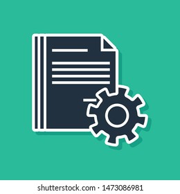Blue Document settings with gears icon isolated on green background. Software update, transfer protocol, teamwork tool management.  Vector Illustration