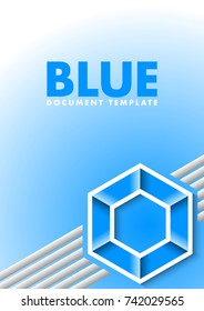 Blue document template with lines and hexagonal symbol