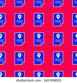 Blue Document tracking marker system icon isolated seamless pattern on red background. Parcel tracking.  Vector Illustration