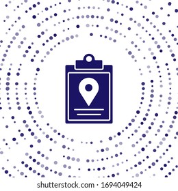 Blue Document tracking marker system icon isolated on white background. Parcel tracking. Abstract circle random dots. Vector Illustration