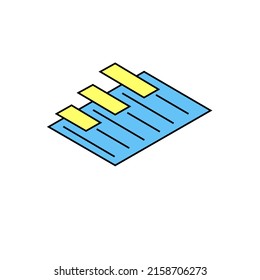 blue document with yellow bar diagram in isometric design. vector illustration