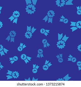 Blue Dog award symbol icon isolated seamless pattern on blue background. Medal with dog footprint as pets exhibition winner concept. Vector Illustration