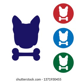 Blue Dog and bone icon isolated on white background. Pets food symbol. Set color icon in circle buttons. Vector Illustration