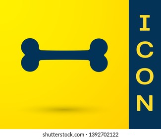 Blue Dog bone icon isolated on yellow background. Pets food symbol. Vector Illustration