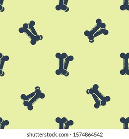 Blue Dog bone icon isolated seamless pattern on yellow background. Pets food symbol.  Vector Illustration