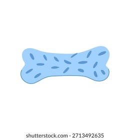 Juguete azul del hueso del perro que simboliza el juego del animal doméstico, masticando y cuidado dental para los cachorros y los perros, accesorio de goma en un fondo blanco limpio para el uso del producto, de la salud y del entrenamiento