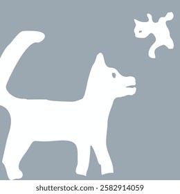 Blue dog and cat playing freehand drawing vector