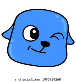 blue dog head winking to tease the opposite sex, vector illustration carton emoticon. doodle icon drawing