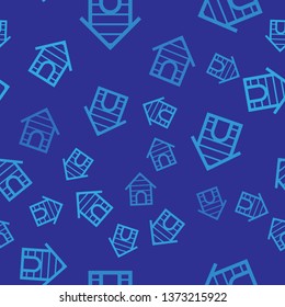 Blue Dog house icon isolated seamless pattern on blue background. Dog kennel. Vector Illustration