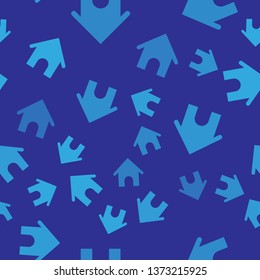 Blue Dog house icon isolated seamless pattern on blue background. Dog kennel. Vector Illustration
