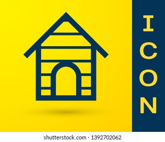 Blue Dog house icon isolated on yellow background. Dog kennel. Vector Illustration