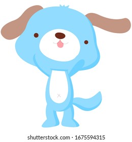 blue dog illustration vector, cute animal vectors, puppy vector cartoon.