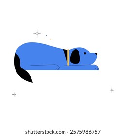 Blue Dog Lying Down In Flat Vector Illustration Symbolizing Relaxation, Calmness, And Pet Resting, Isolated On White Background.