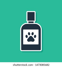 Blue Dog medicine bottle icon isolated on green background. Container with pills. Prescription medicine for animal.  Vector Illustration