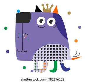 Blue dog, orange tail. Style graphics with bright local colors.
