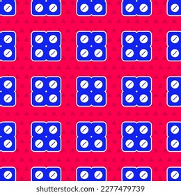 Blue Dog pill icon isolated seamless pattern on red background. Prescription medicine for animal.  Vector