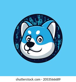 Blue Doge Coding Creative Cartoon Logo Design