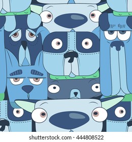 Blue dogs seamless vector pattern for wallpaper, web page background, textile design, graphic design.