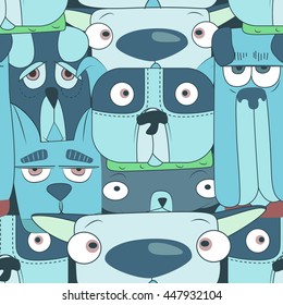 Blue dogs seamless vector pattern for wallpaper, web page background, textile design, graphic design.