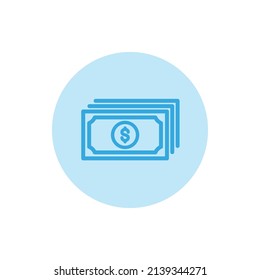 Blue dollar bills icon with white background