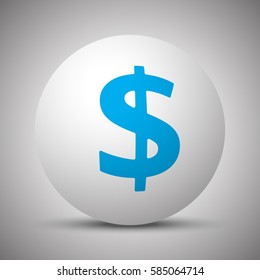 Blue Dollar icon on white sphere