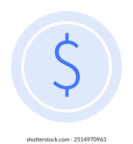 Un signo de dólar azul dentro de un círculo azul claro. Ideal para las finanzas, la economía, la moneda, la riqueza y la banca. Estilo sencillo y moderno.