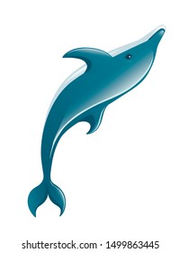 Blue dolphin cartoon sea animal design flat vector illustration isolated on white background
