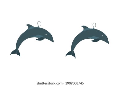 Blue Dolphin Earrings Vector Illustration