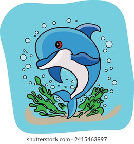 Blue dolphin enjoy his life under the water. Happy dolphin in the ocean is a great design. Get your design now.