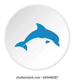 Blue dolphin icon in flat circle isolated on white background vector illustration for web