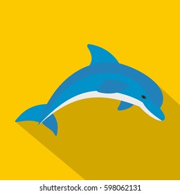 Blue dolphin icon. Flat illustration of blue dolphin vector icon for web isolated on yellow background