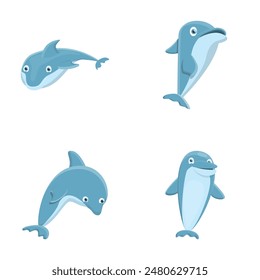 Blue dolphin icons set cartoon vector. Sea and ocean animal. Underwater life