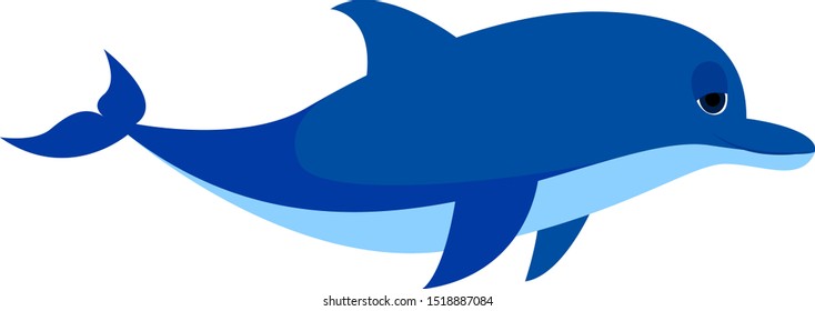 Delfín azul, ilustración, vector sobre fondo blanco.