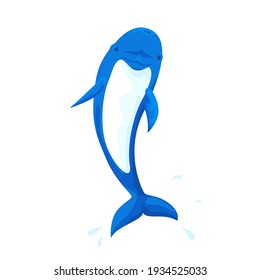 Blue dolphin isolated on white background. Vector illustration of aquatic animals.